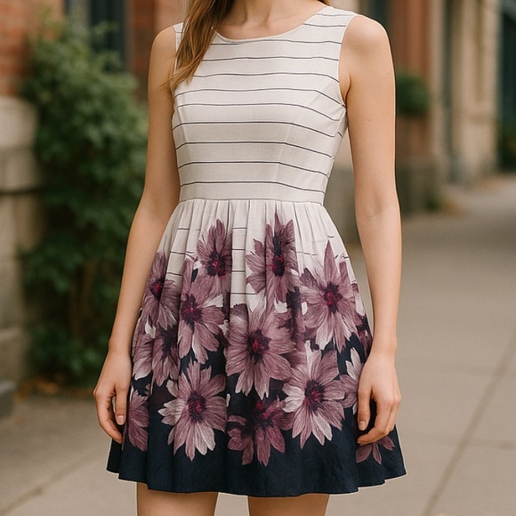 She + Sky Dresses & Skirts - NWT She Sky Flare Dress White‎ Floral Bohemian Sz Large New With Tags Skater Y2K